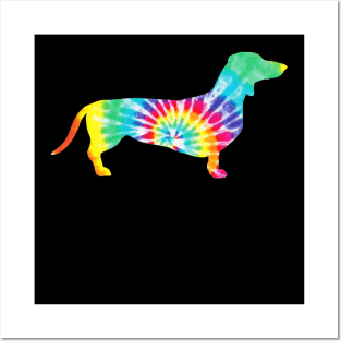 Tie Dye Dog Shirt Hippie Dachshund Retro T shirt Puppy Gift Posters and Art